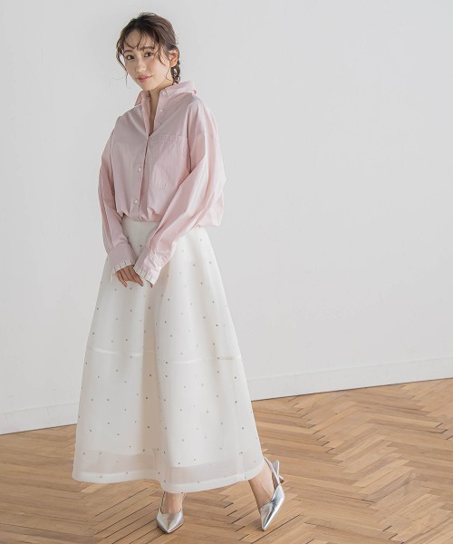 Droite lautreamont(ドロワットロートレアモン)の「ドロストクロップドシャツ≪洗濯機で洗える≫(シャツ/ブラウス・レディース・ピンク/ブルー・M)」の11枚目の写真