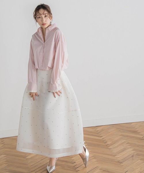 Droite lautreamont(ドロワットロートレアモン)の「ドロストクロップドシャツ≪洗濯機で洗える≫(シャツ/ブラウス・レディース・ピンク/ブルー・M)」の14枚目の写真