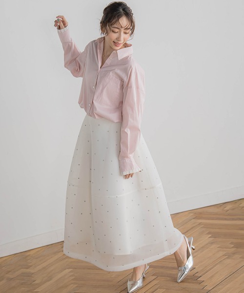 Droite lautreamont(ドロワットロートレアモン)の「ドロストクロップドシャツ≪洗濯機で洗える≫(シャツ/ブラウス・レディース・ピンク/ブルー・M)」の8枚目の写真