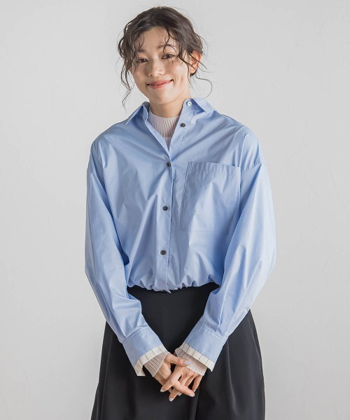 Droite lautreamont(ドロワットロートレアモン)の「ドロストクロップドシャツ≪洗濯機で洗える≫(シャツ/ブラウス・レディース・ピンク/ブルー・M)」の3枚目の写真