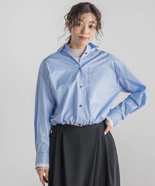 Droite lautreamont(ドロワットロートレアモン)の「ドロストクロップドシャツ≪洗濯機で洗える≫(シャツ/ブラウス・レディース・ピンク/ブルー・M)」の5枚目の写真