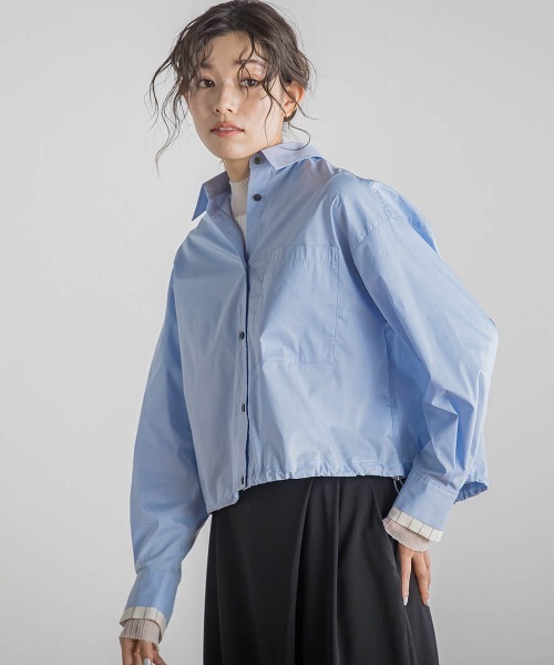 Droite lautreamont(ドロワットロートレアモン)の「ドロストクロップドシャツ≪洗濯機で洗える≫(シャツ/ブラウス・レディース・ピンク/ブルー・M)」の7枚目の写真