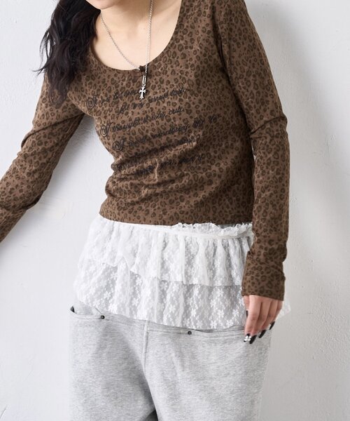 WHO'S WHO gallery（フーズフーギャラリー）の「レオパード(ヒョウ柄)メッセージトップス（Tシャツ/カットソー・レディース・グレー/ブラウン・FREE）」の13枚目の写真