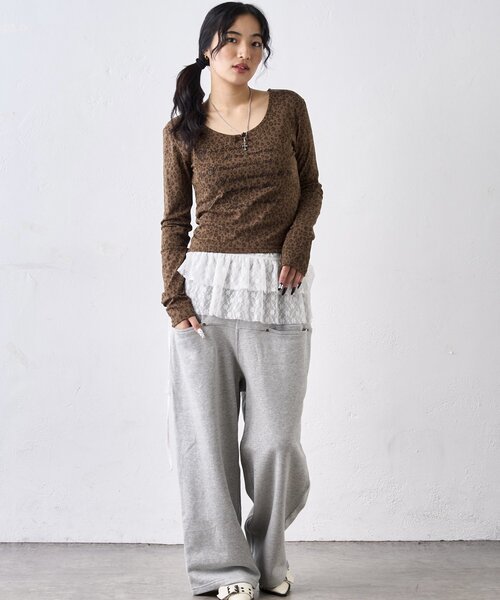 WHO'S WHO gallery（フーズフーギャラリー）の「レオパード(ヒョウ柄)メッセージトップス（Tシャツ/カットソー・レディース・グレー/ブラウン・FREE）」の14枚目の写真