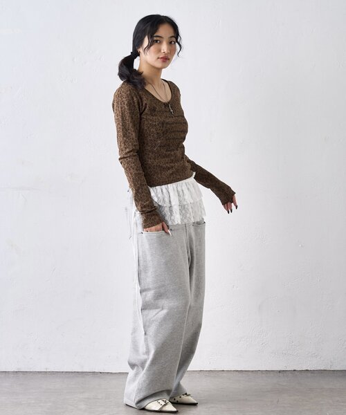 WHO'S WHO gallery（フーズフーギャラリー）の「レオパード(ヒョウ柄)メッセージトップス（Tシャツ/カットソー・レディース・グレー/ブラウン・FREE）」の15枚目の写真