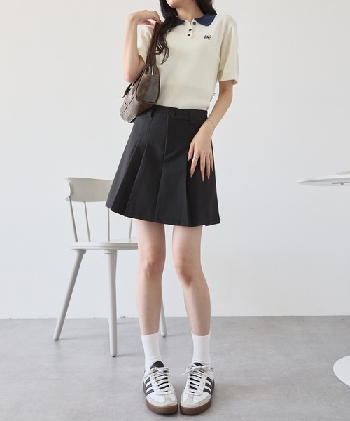 MONO-MART（モノマート）の「リンガーロゴ刺繍リブニットポロシャツ（ポロシャツ・レディース・ブルー/オフホワイト/グリーン/ピンク/ネイビー・FREE）」の22枚目の写真