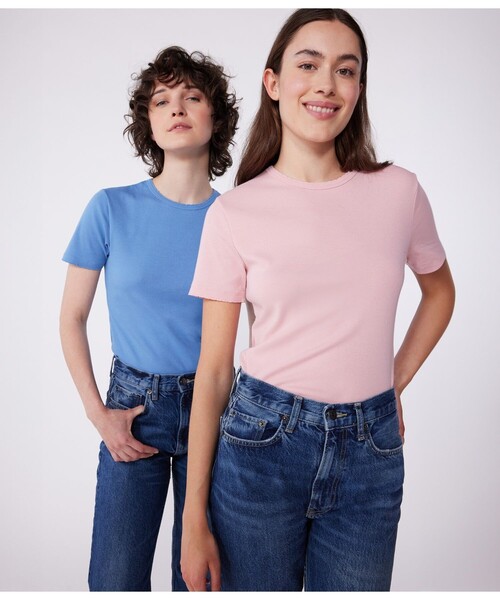 PETIT BATEAU(プチバトー)の「ポワンココット半袖Tシャツ(Tシャツ/カットソー・レディース・ネイビー/ライトピンク/ブルー・XX-SMALL/X-SMALL/SMALL/MEDIUM/LARGE)」の3枚目の写真