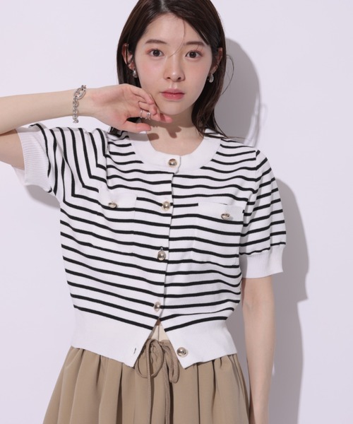 リランドチュール】金釦ニットジャケットカーディガン白綺麗め