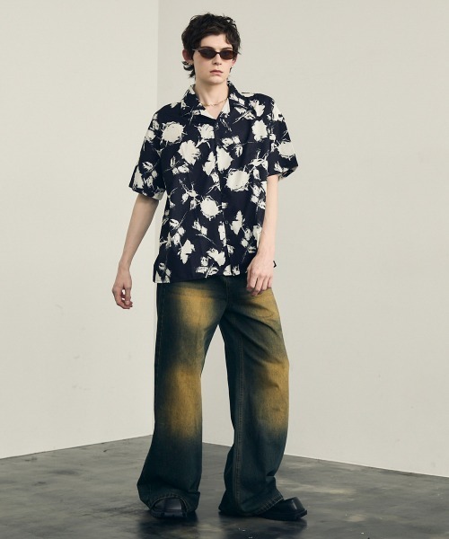 boohoo INTERLOCK 開襟シャツ & トラウザー 上下セット 3色 セール】夏におすすめの羽織アイテム！ゴールドボタンワッシャー