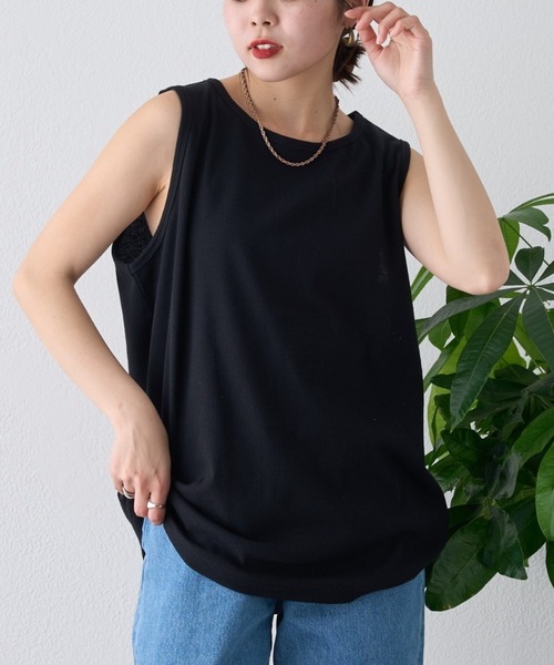 CIAOPANIC TYPY(チャオパニックティピー)の「【ユニセックス】接触冷感テレコリブノースリーブタンクトップ(タンクトップ・メンズ・ブラック系その他2/オフホワイト/ブラック系その他/グレー/ライトグレー/ホワイト系その他・ONE SIZE/MEDIUM/LARGE)」の5枚目の写真