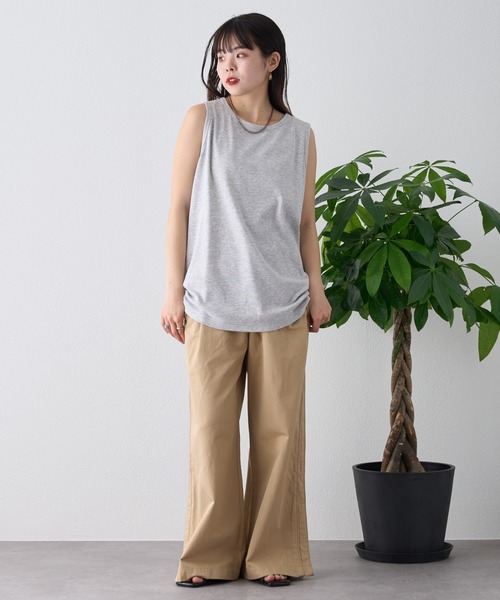 タンクトップ ノースリーブ コーデ3点セット 接触冷感タンクトップ シャツ 柄パンツ レディース antiqua タンクトップ ノースリーブ コーデ3点セット 接触冷感