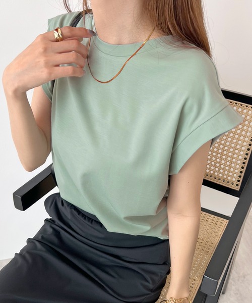 Futier land(フューティアランド)の「シルケットフレンチスリーブTシャツ(Tシャツ/カットソー・レディース・ブラック/グレイッシュベージュ/オフホワイト/ミント・MEDIUM)」の1枚目の写真