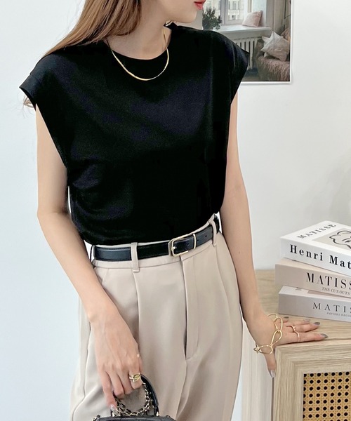 Futier land(フューティアランド)の「シルケットフレンチスリーブTシャツ(Tシャツ/カットソー・レディース・ブラック/グレイッシュベージュ/オフホワイト/ミント・MEDIUM)」の3枚目の写真