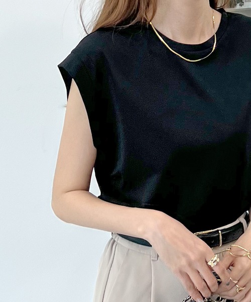 Futier land(フューティアランド)の「シルケットフレンチスリーブTシャツ(Tシャツ/カットソー・レディース・ブラック/グレイッシュベージュ/オフホワイト/ミント・MEDIUM)」の13枚目の写真