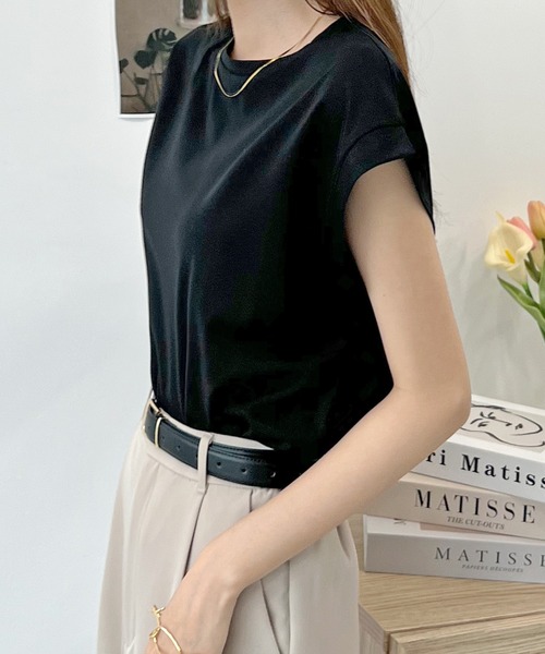 Futier land(フューティアランド)の「シルケットフレンチスリーブTシャツ(Tシャツ/カットソー・レディース・ブラック/グレイッシュベージュ/オフホワイト/ミント・MEDIUM)」の12枚目の写真