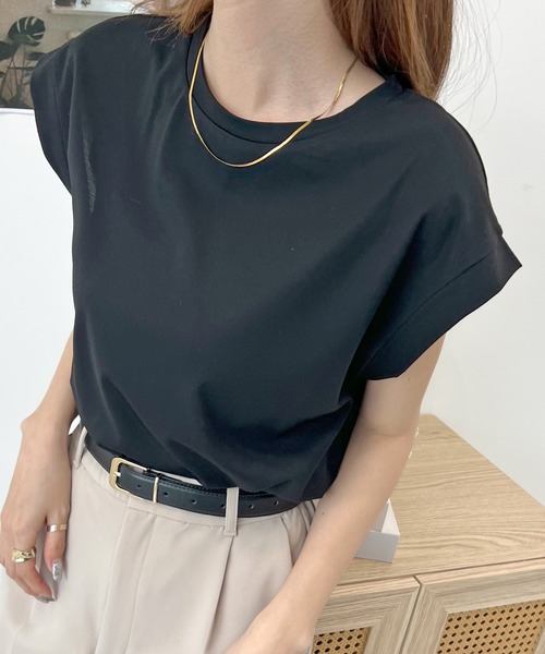 Futier land(フューティアランド)の「シルケットフレンチスリーブTシャツ(Tシャツ/カットソー・レディース・ブラック/グレイッシュベージュ/オフホワイト/ミント・MEDIUM)」の10枚目の写真