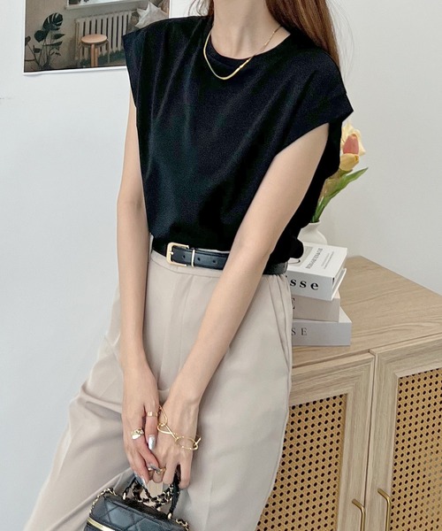 Futier land(フューティアランド)の「シルケットフレンチスリーブTシャツ(Tシャツ/カットソー・レディース・ブラック/グレイッシュベージュ/オフホワイト/ミント・MEDIUM)」の9枚目の写真