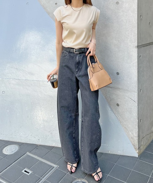 Futier land(フューティアランド)の「シルケットフレンチスリーブTシャツ(Tシャツ/カットソー・レディース・ブラック/グレイッシュベージュ/オフホワイト/ミント・MEDIUM)」の7枚目の写真