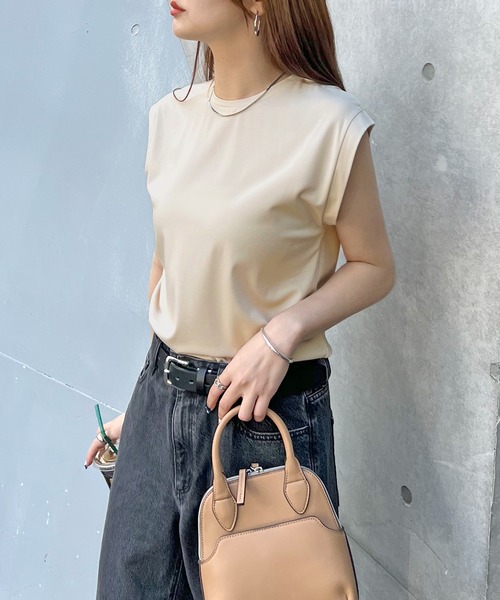 Futier land(フューティアランド)の「シルケットフレンチスリーブTシャツ(Tシャツ/カットソー・レディース・ブラック/グレイッシュベージュ/オフホワイト/ミント・MEDIUM)」の8枚目の写真