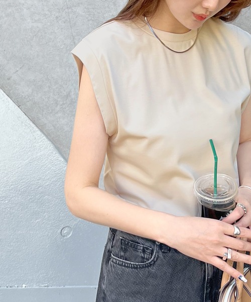 Futier land(フューティアランド)の「シルケットフレンチスリーブTシャツ(Tシャツ/カットソー・レディース・ブラック/グレイッシュベージュ/オフホワイト/ミント・MEDIUM)」の6枚目の写真