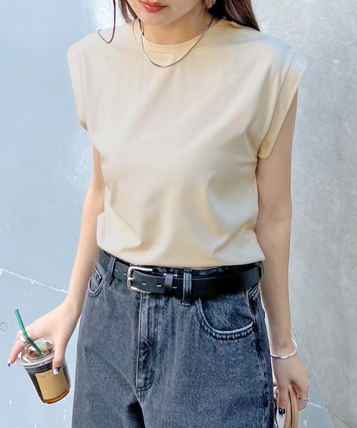 Futier land(フューティアランド)の「シルケットフレンチスリーブTシャツ(Tシャツ/カットソー・レディース・ブラック/グレイッシュベージュ/オフホワイト/ミント・MEDIUM)」の5枚目の写真