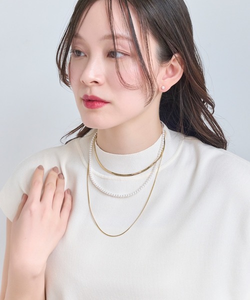 Phoebe(フィービィー)の「パールミックスチェーン3連ネックレス/全長:36cm,39cm,51cm+5cm(ネックレス・レディース・イエローゴールド・FREE)」の4枚目の写真