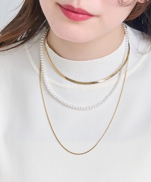 Phoebe(フィービィー)の「パールミックスチェーン3連ネックレス/全長:36cm,39cm,51cm+5cm(ネックレス・レディース・イエローゴールド・FREE)」の6枚目の写真