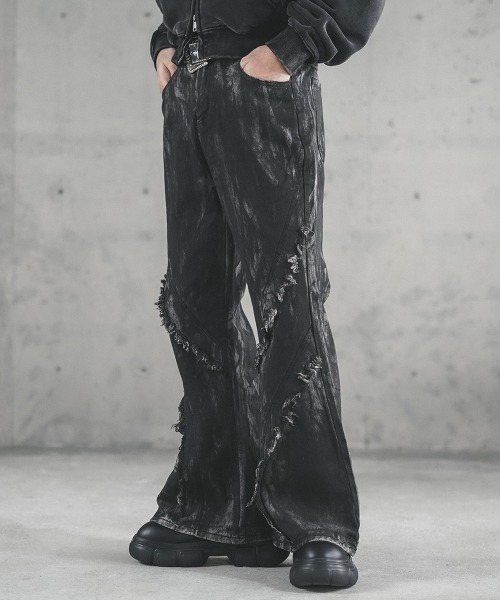 Shoowtime（ショウタイム）の「Fringe design flared denim pants / フリンジデザインフレアデニムパンツ（デニムパンツ・メンズ・ブラック系・X-LARGE/LARGE/MEDIUM/SMALL）」の8枚目の写真