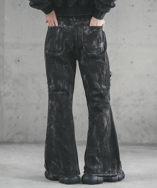 Shoowtime（ショウタイム）の「Fringe design flared denim pants / フリンジデザインフレアデニムパンツ（デニムパンツ・メンズ・ブラック系・X-LARGE/LARGE/MEDIUM/SMALL）」の2枚目の写真