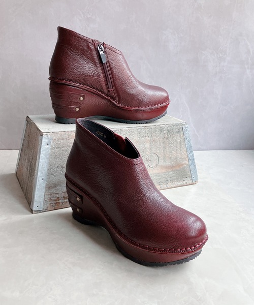 Hina Day Green（ヒナデイグリーン）の「本革製 厚底 アンクルブーツ（ブーツ・レディース・ボルドー/チャコールグレー/ブラック/オリーブ・LL/S/M/L）」の4枚目の写真
