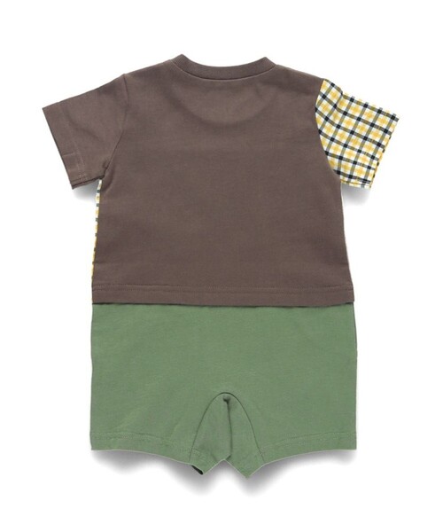 BRANSHES（ブランシェス）の「【おそろい】異素材切り替え半袖カーバーオール（ロンパース・キッズ・ブラウン/ネイビー・80/70）」の8枚目の写真