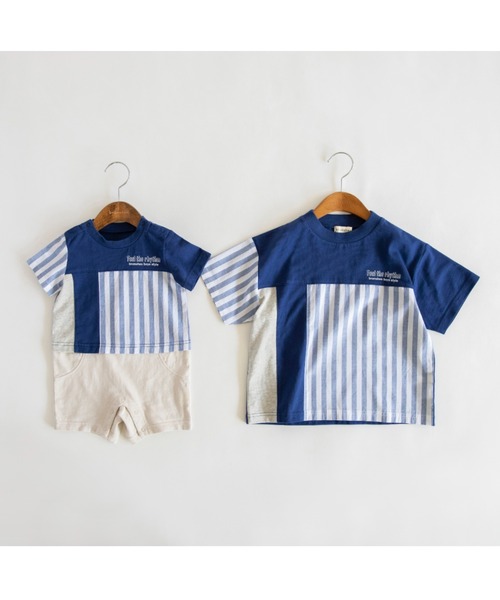 BRANSHES（ブランシェス）の「【おそろい】異素材切り替え半袖カーバーオール（ロンパース・キッズ・ブラウン/ネイビー・80/70）」の10枚目の写真