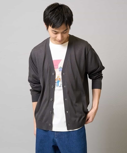 a.v.v（アーヴェヴェ）の「【洗濯機で洗える】ドライタッチ サマーセミシアーカーディガン（カーディガン/ボレロ・メンズ・ネイビー/チャコールグレー・48/46）」の2枚目の写真