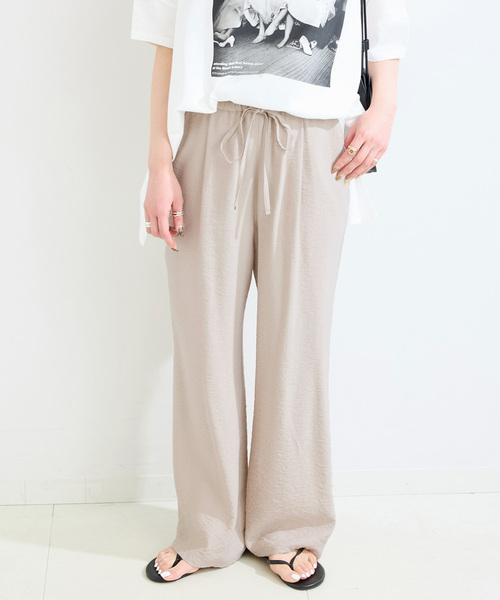 B.C STOCK（ベーセーストック）の「手洗い可 / リネンライクフレアパンツ（スラックス・レディース・ブラック/ベージュ/ブラウン・FREE）」の3枚目の写真