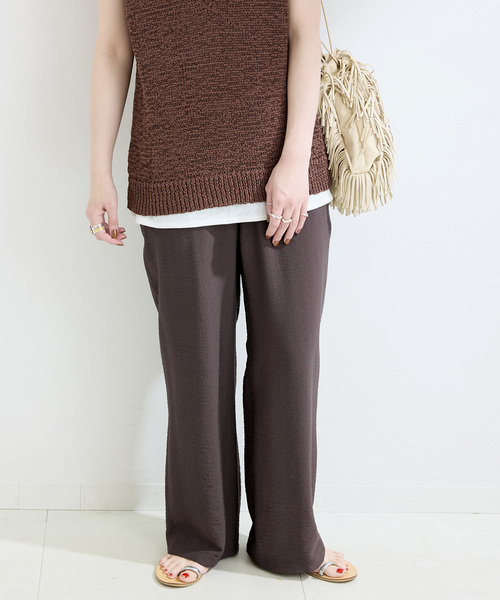B.C STOCK（ベーセーストック）の「手洗い可 / リネンライクフレアパンツ（スラックス・レディース・ブラック/ベージュ/ブラウン・FREE）」の2枚目の写真