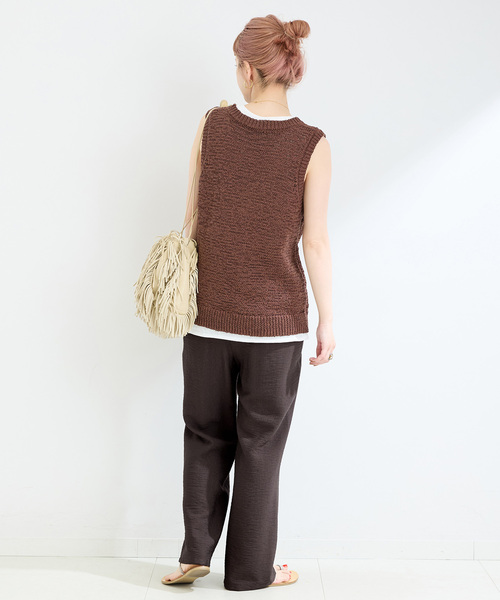 B.C STOCK（ベーセーストック）の「手洗い可 / リネンライクフレアパンツ（スラックス・レディース・ブラック/ベージュ/ブラウン・FREE）」の5枚目の写真