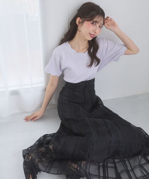 MAJESTIC LEGON（マジェスティックレゴン）の「スカラップデザイントップス（Tシャツ/カットソー・レディース・ライトグリーン/ネイビー/アイボリー/ブラック/チャコールグレー/ボルドー/ブラウン/ラベンダー/ブラック系その他・MEDIUM）」の16枚目の写真
