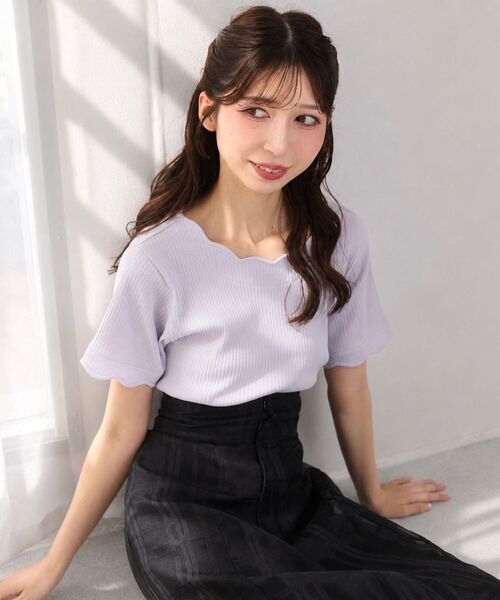 MAJESTIC LEGON（マジェスティックレゴン）の「スカラップデザイントップス（Tシャツ/カットソー・レディース・ライトグリーン/ネイビー/アイボリー/ブラック/チャコールグレー/ボルドー/ブラウン/ラベンダー/ブラック系その他・MEDIUM）」の17枚目の写真