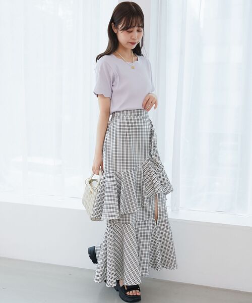 MAJESTIC LEGON（マジェスティックレゴン）の「スカラップデザイントップス（Tシャツ/カットソー・レディース・ライトグリーン/ネイビー/アイボリー/ブラック/チャコールグレー/ボルドー/ブラウン/ラベンダー/ブラック系その他・MEDIUM）」の18枚目の写真