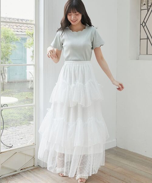 MAJESTIC LEGON（マジェスティックレゴン）の「【WEB限定アイテム】スカラップデザイントップス（Tシャツ/カットソー・レディース・ライトグリーン/ネイビー/アイボリー/ブラック/チャコールグレー/ボルドー/ブラウン/ラベンダー・MEDIUM）」の22枚目の写真