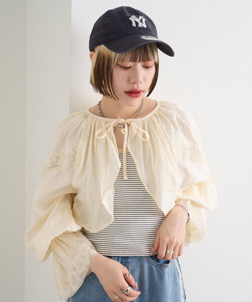 w closet(ダブルクローゼット)の「レース使いボレロブラウス(シャツ/ブラウス・レディース・オレンジ/ブラック/オフホワイト・FREE)」の5枚目の写真