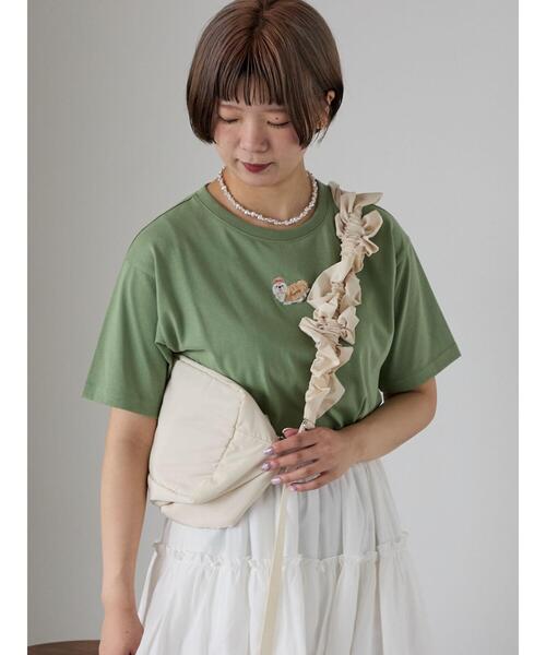 ehka sopo（エヘカソポ）の「わんこ刺繍Tシャツ（Tシャツ/カットソー・レディース・グリーン/ピンク/オフホワイト・F）」の2枚目の写真