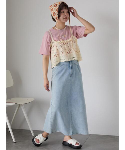 ehka sopo（エヘカソポ）の「わんこ刺繍Tシャツ（Tシャツ/カットソー・レディース・グリーン/ピンク/オフホワイト・F）」の6枚目の写真