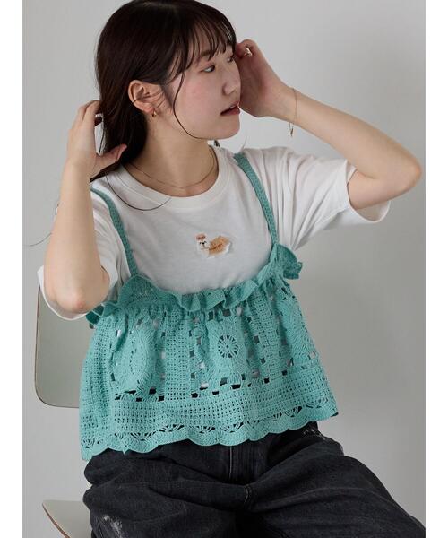 ehka sopo（エヘカソポ）の「わんこ刺繍Tシャツ（Tシャツ/カットソー・レディース・グリーン/ピンク/オフホワイト・F）」の10枚目の写真