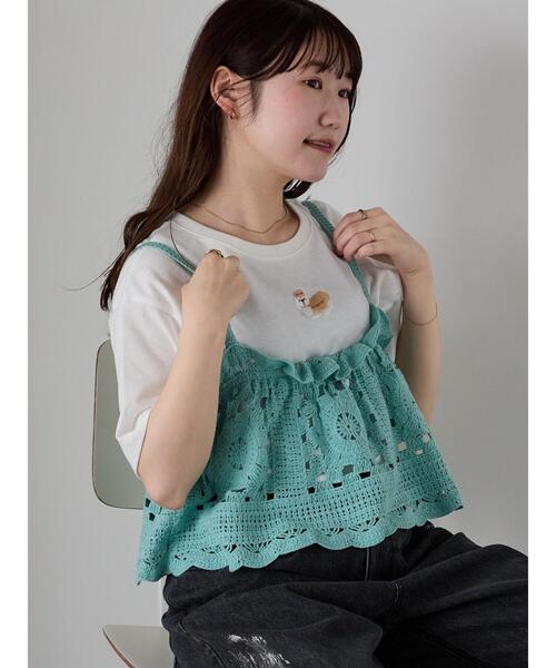 ehka sopo（エヘカソポ）の「わんこ刺繍Tシャツ（Tシャツ/カットソー・レディース・グリーン/ピンク/オフホワイト・F）」の11枚目の写真