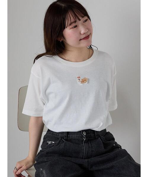 ehka sopo（エヘカソポ）の「わんこ刺繍Tシャツ（Tシャツ/カットソー・レディース・グリーン/ピンク/オフホワイト・F）」の14枚目の写真