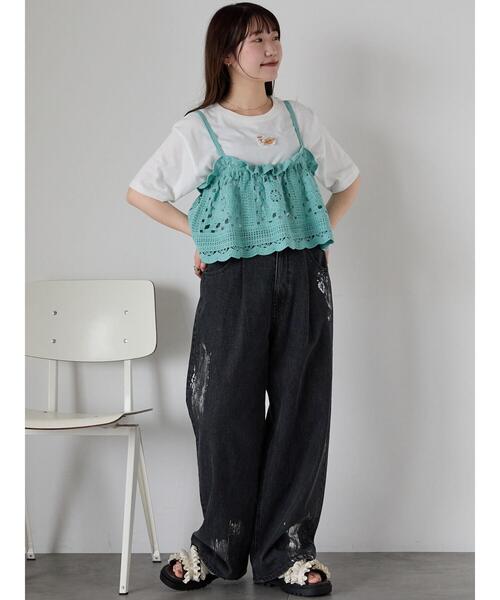 ehka sopo（エヘカソポ）の「わんこ刺繍Tシャツ（Tシャツ/カットソー・レディース・グリーン/ピンク/オフホワイト・F）」の17枚目の写真