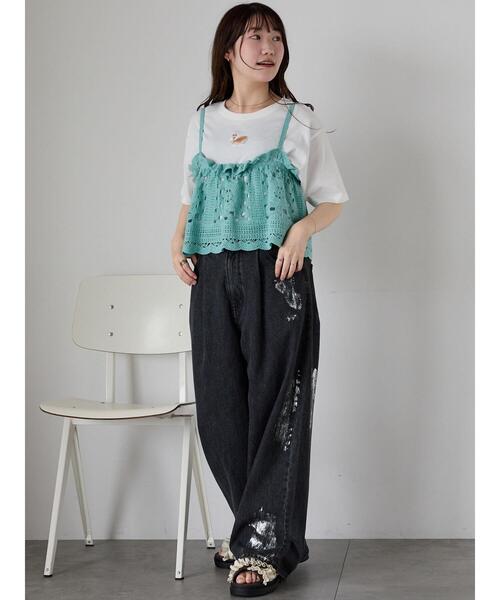 ehka sopo（エヘカソポ）の「わんこ刺繍Tシャツ（Tシャツ/カットソー・レディース・グリーン/ピンク/オフホワイト・F）」の18枚目の写真