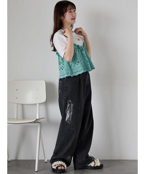 ehka sopo（エヘカソポ）の「わんこ刺繍Tシャツ（Tシャツ/カットソー・レディース・グリーン/ピンク/オフホワイト・F）」の19枚目の写真