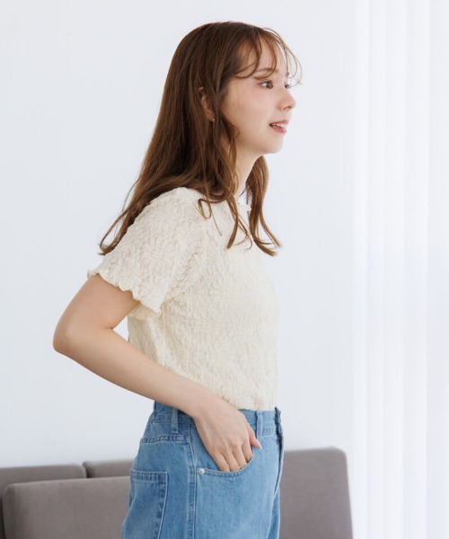 flower（フラワー）の「ハーフシャビーレーストップ3（Tシャツ/カットソー・レディース・アイボリー/ブラック・FREE）」の3枚目の写真